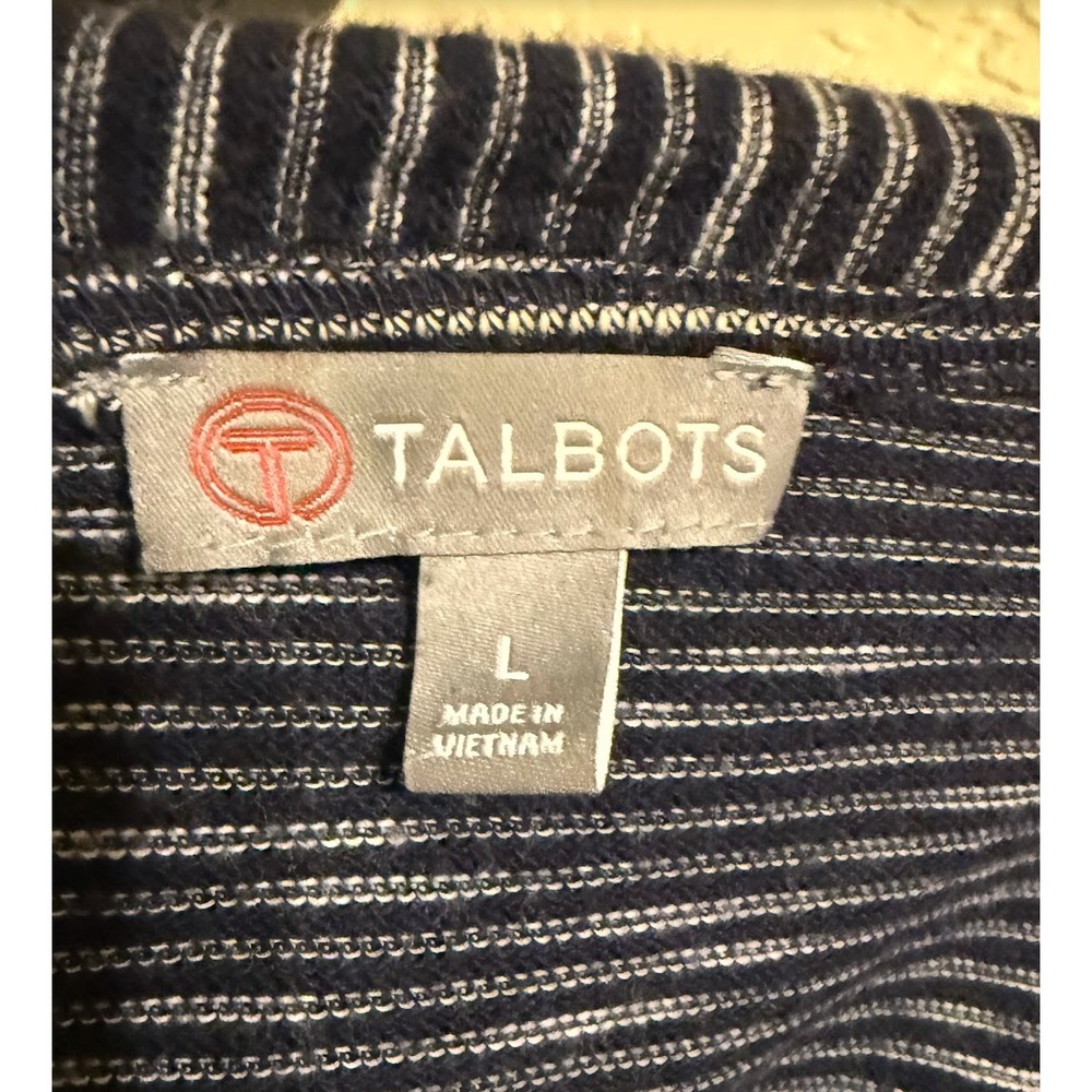 Talbots Hooded Open Front Cardigan Women's L Navy White Stripe 100% Cotton - Picture 6 of 9
